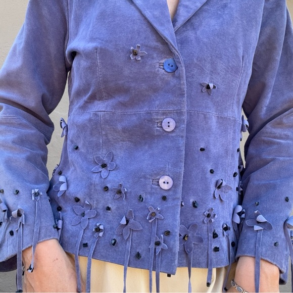 •SOLD• Vintage 90s Victor Costa Lilac Leather Jacket - Picture 3 of 8